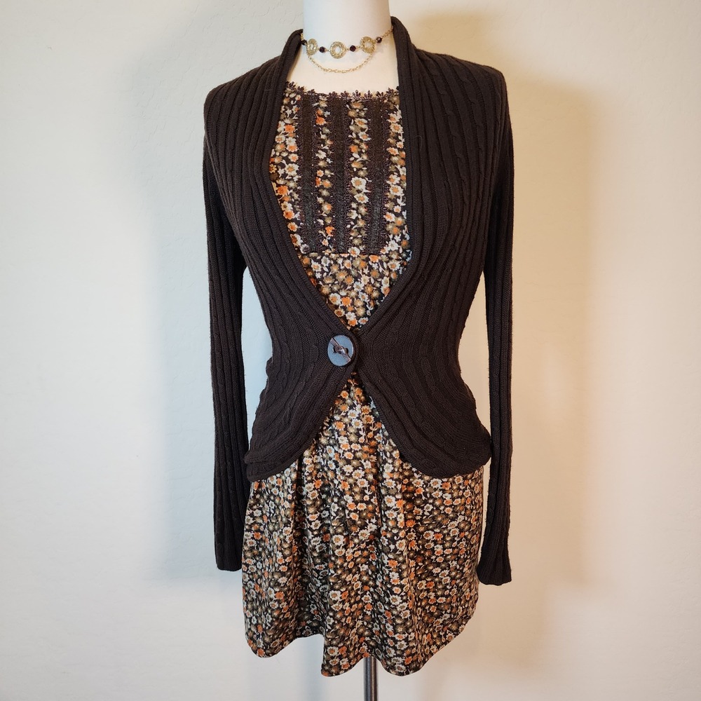 Meera Fashion Floral Long Sleeve Dress with‎ Lace Trim - Women's